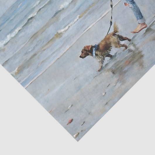 Meisje Walking Dog op het strand Decoupage Tissuepapier (Detail)