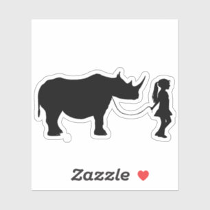 Meisje Walking Haar Pet Rhino Grappig Gag Gift Ide Sticker