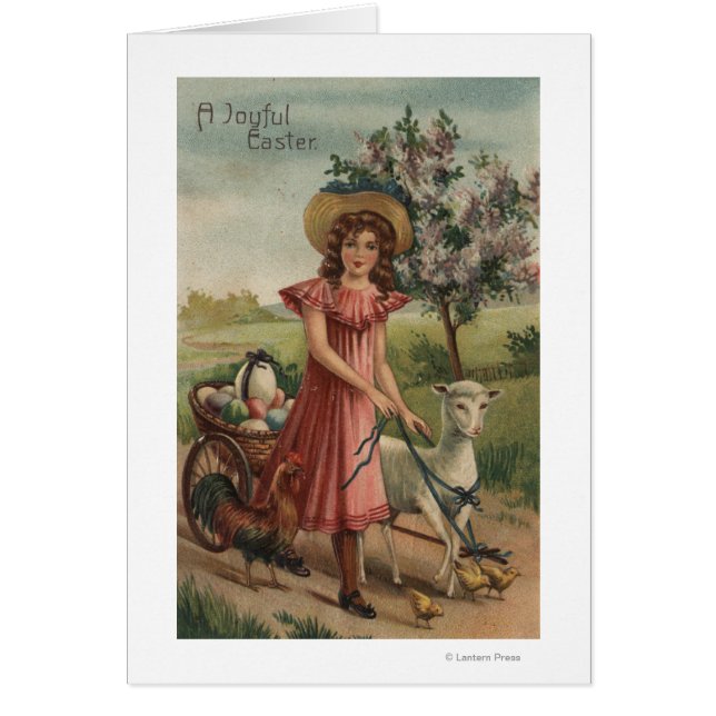 Meisje Walking Lamb, Chick en Rooster (Voorkant)