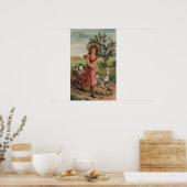 Meisje Walking Lamb, Chick en Rooster Poster (Keuken)