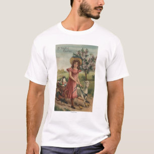 Meisje Walking Lamb, Chick en Rooster T-shirt