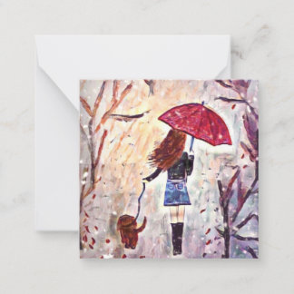 Meisje wandelende hond mini notecard 2.5" notitiekaartje