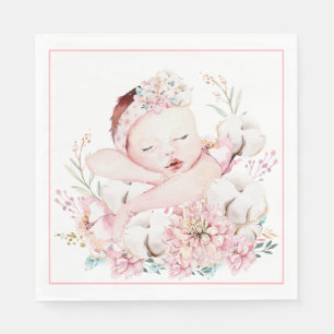 Meisje Watercolor Baby Shower Papieren Servetten