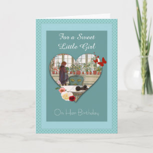 Meisje Watering Flowers Verjaardag Kaart
