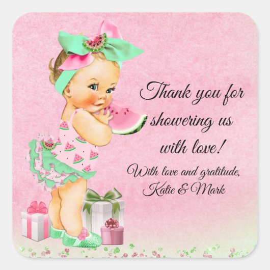 Meisje Watermeloen Baby Shower Stickers (Voorkant)