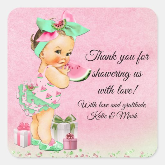 Meisje Watermelon Baby shower Favor Stickers (Voorkant)