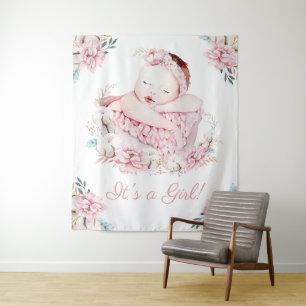Meisje Waterverf Baby shower Achtergrond Banners Wandkleed