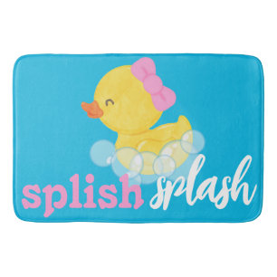 Meisje Waterverf Rubber Duck Splish Blauw Badmat