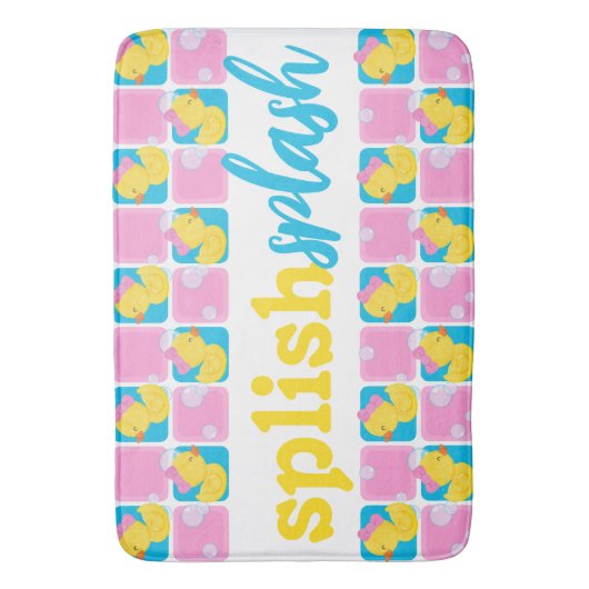 Meisje Waterverf Rubber Duck Splish Splash Checker Badmat (Voorkant Verticaal)
