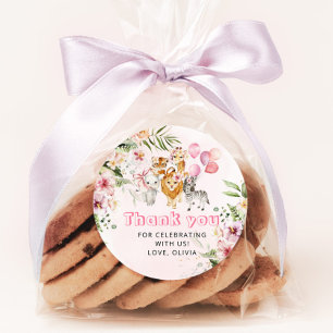 Meisje waterverf safari verjaardagsfeestje ronde sticker