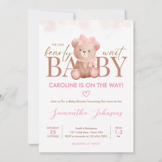 Meisje we kunnen nauwelijks wachten Baby shower Kaart (Voorkant)