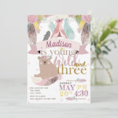 Meisje Wild Boho Derde Verjaardag Kaart (Staand voorkant)