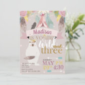 Meisje Wild Boho Derde Verjaardag Kaart (Staand voorkant)