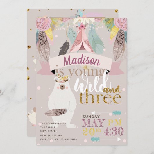 Meisje Wild Boho Derde Verjaardag Kaart (Voorkant / Achterkant)