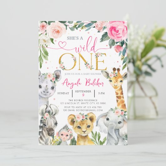 Meisje Wild Een Oerwoud Dieren Uitnodiging (Staand voorkant)