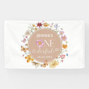 Meisje Wildflower Onederful 1e Verjaardagsfeest Spandoek