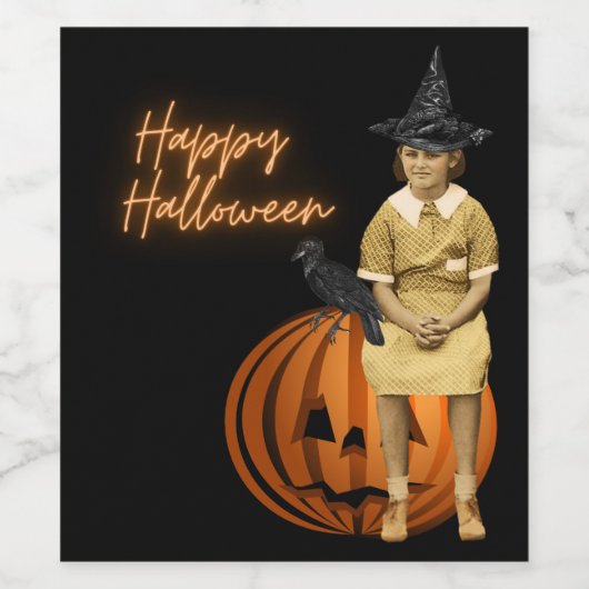 meisje Witch Halloween Wijn Etiket (Enkel label)