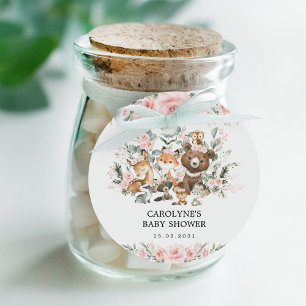 Meisje Woodland Dieren Bloemen Groen Baby shower Bedankjes Labels