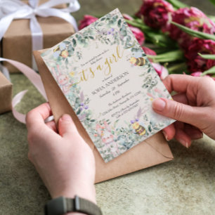 Meisje Woodland Leuke Dieren Baby shower Uitnodigi Kaart