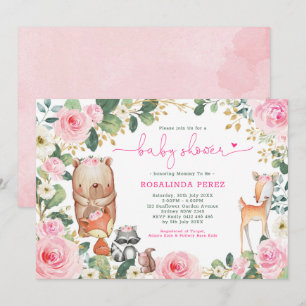 Meisje Woodland Roze Bloemen Rozen Bos Baby shower Kaart