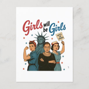 Meisje wordt Meisje Feminisme Gelijkheid Vrouwen R Aankondigingskaart