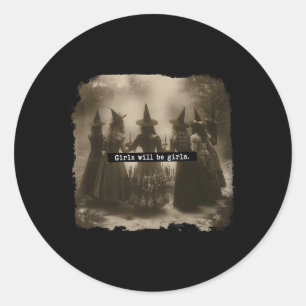 Meisje wordt meisjes heks Halloween grappige Witch Ronde Sticker
