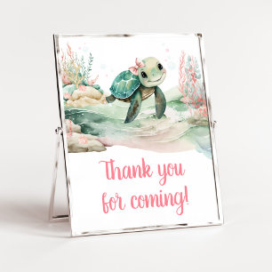 Meisje Zee Turtle Baby shower Bedankt voor het kom Poster