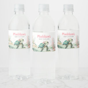 Meisje Zee Turtle Baby shower Waterfles Etiket