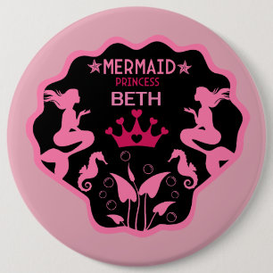 Meisje Zeemeermin Prinses Ronde Button 6,0 Cm