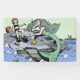 Meisje Zeemeermin Zomer Strand Vriendschap Whimsis Spandoek
