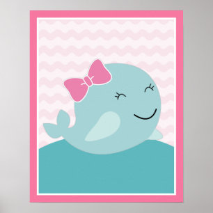 Meisje zeezoetjes zeeleven roze walvis kunstposter poster