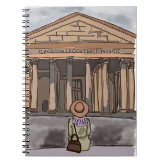 Meisje zit voor het Pantheon in Rome. Notitieboek