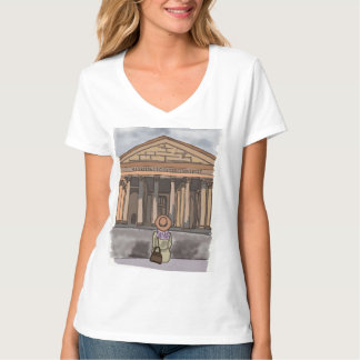 Meisje zit voor het Pantheon in Rome. T-shirt