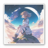 Meisje zittend op de rand van de ruimte sticker (Voorkant)