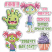 Meisje Zomb Verjaardag Sticker Blad (Voorkant)