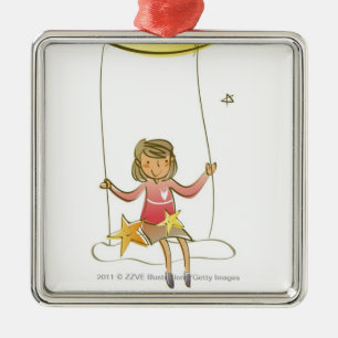 Meisje zwaait op een touw die van de halve maan ha metalen ornament