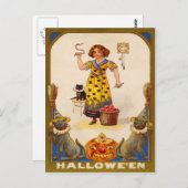 Meisje Zwart Cat Jack O' Lantern Briefkaart (Voorkant / Achterkant)