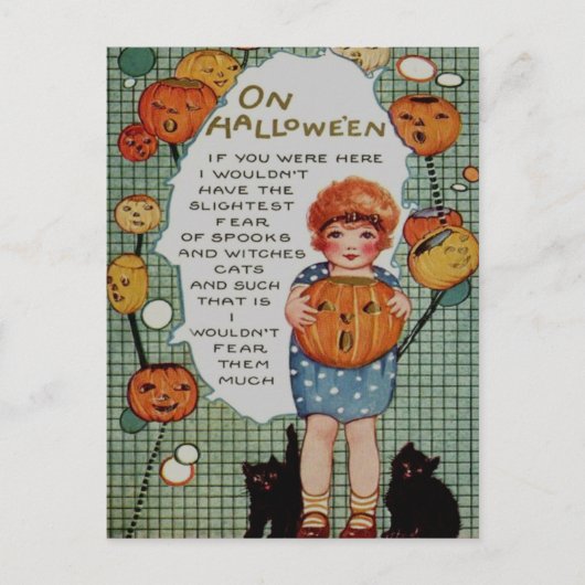 Meisje & zwarte katten briefkaart (Voorkant)