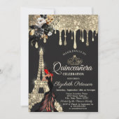 Meisje Zwarte Rozen Eiffeltoren Gouden Druppels Kaart (Voorkant)