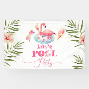Meisje Zwembad verjaardagsfeestje flamingo welkom Spandoek