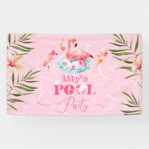 Meisje Zwembad verjaardagsfeestje flamingo welkom Spandoek