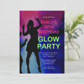 Meisje's 13e verjaardag Glow Party uitnodiging (Staand voorkant)