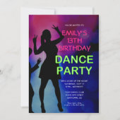 Meisje's 13e verjaardag Neon Dance Party uitnodigi Kaart (Voorkant)