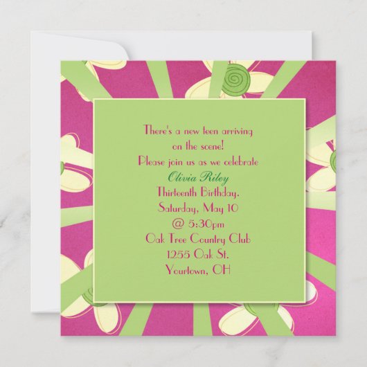 Meisje's 13e verjaardagsfeest kaart (Voorkant)