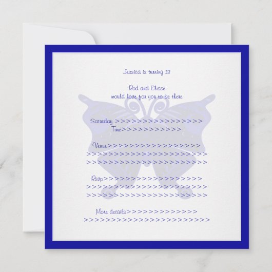Meisjes 13th Birthday Cobalt Blue Butterfly Silver Kaart (Achterkant)