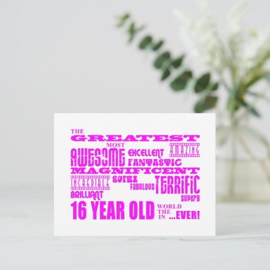 Meisjes 16e verjaardag: Roze Grootste 16-jarige Briefkaart (Staand voorkant)