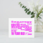 Meisjes 19e verjaardag: Roze Grootste 19-jarige Briefkaart (Staand voorkant)