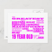 Meisjes 19e verjaardag: Roze Grootste 19-jarige Briefkaart (Voorkant / Achterkant)