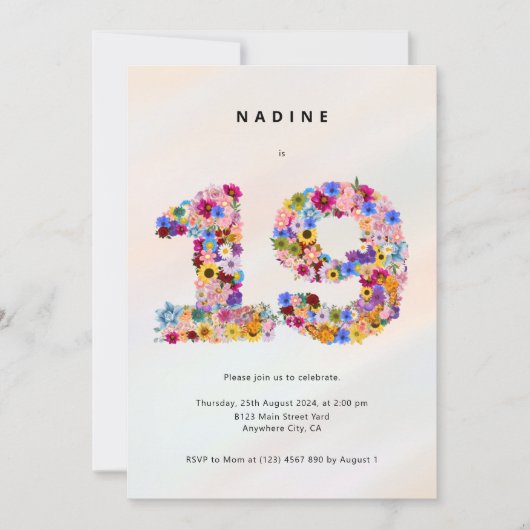Meisjes 19e verjaardag Uitnodiging Negentien Party (Voorkant)