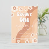 Meisjes 1e Verjaardagsfeestje Retro Neutral Groovy Kaart (Staand voorkant)